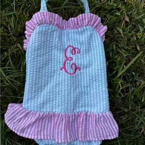 Blue and Pink Striped Baby swimsuit Monigrammed E 24 month